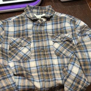 Men's Blue and Brown Plaid Shirt Jacket